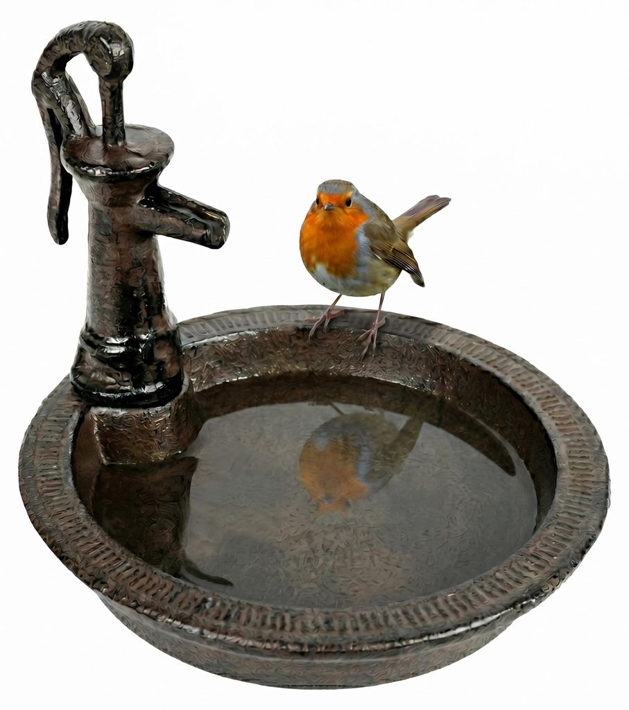 Relaxdays Vogeltränke, HxBxT: 15 x 17 x 18 cm, Gusseisen, stehend, Futter- & Wasserschale für Vögel, Vogelbad, braun