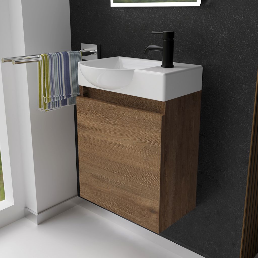 Alpenberger Gäste WC Waschbecken mit Unterschrank | Kleines Badmöbel 45 cm Breit | Waschtisch mit Waschbeckenunterschrank