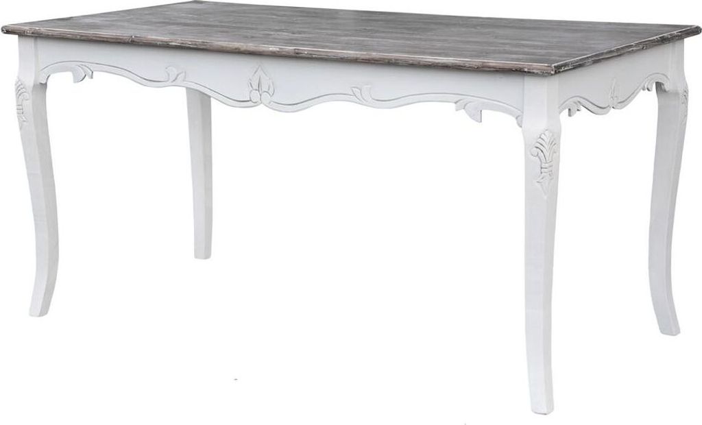 OXM Rimini-Tisch Weiß / Dunkelbraun mit weißer und grauer Reibung 160 x 78 x 80 cm