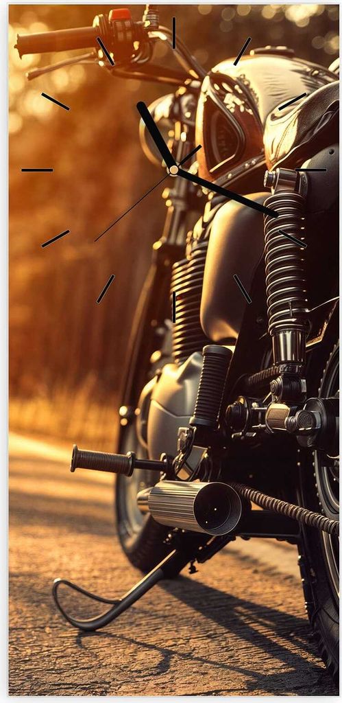 Wanduhr aus Glas mit Motiv Motorradsonne- 30 x 60 cm - inkl. Aufhängesystem