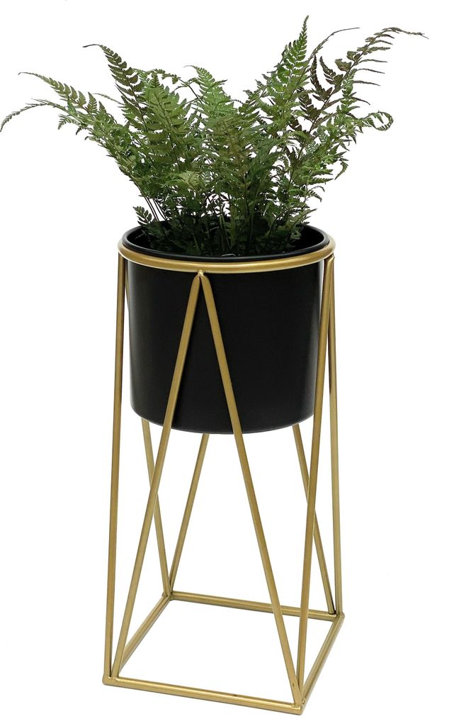 DanDiBo Blumenhocker mit Topf Metall Gold Schwarz S 47 cm Blumenständer 96046 Blumensäule Modern Pflanzenständer Pflanzenhocker