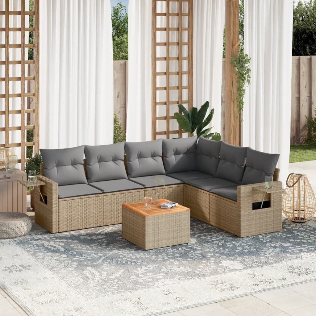 Maison Exclusive - 7-tlg. Garten-Sofagarnitur mit Kissen Beige Poly Rattan