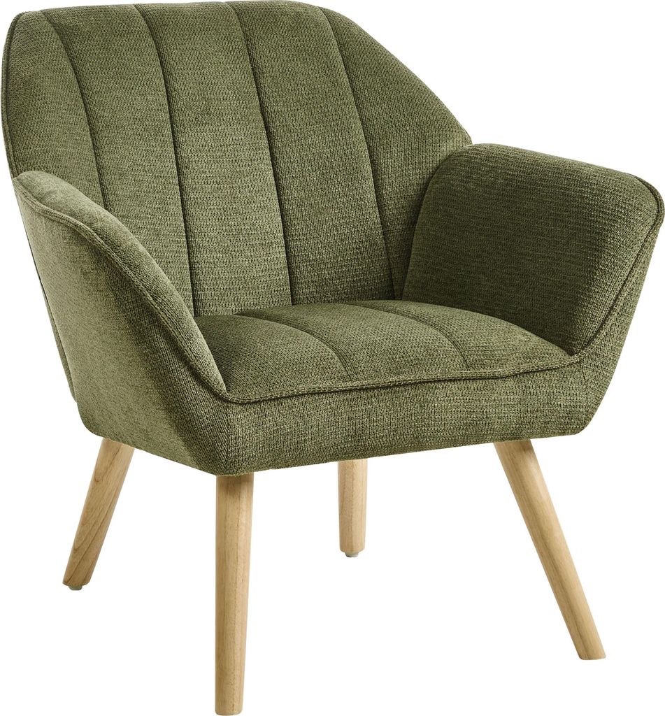 BELIANI Sessel Grün Stoff mit Holzbeinen Armlehnen Gepolstert Wasserabweisend Retro Stil Wohnzimmer Polstersessel