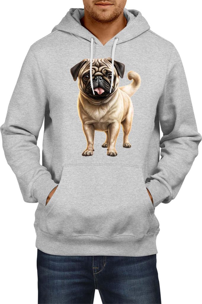 Herren Kapuzenpullover Dogs Breeds Pug Dog Breed 007, Man XL / Grau