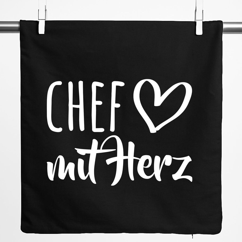 Huuraa Kissenbezug Chef mit Herz 40x40cm Black Baumwolle Dekokissenbezug Geschenkidee