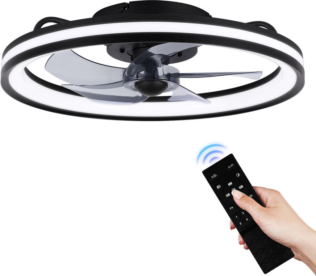 Jayseuw Deckenventilator mit Beleuchtung und Fernbedienung 48CM Deckenleuchte Leise Ventilator Deckenlampe