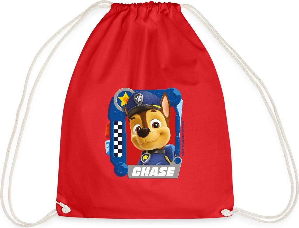 Spreadshirt Paw Patrol Chase Charakterdesign Turnbeutel, One size, Rot