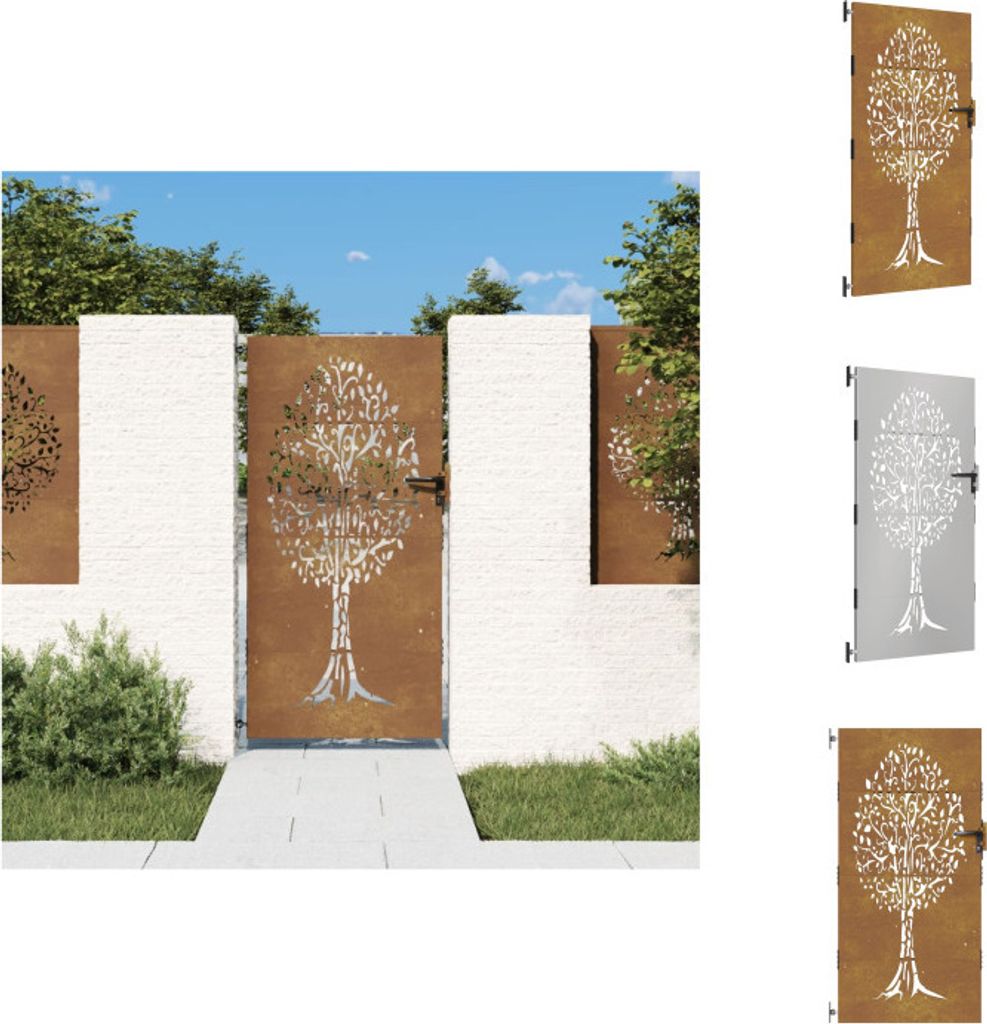 vidaXL Gartentor 85x200 cm Cortenstahl Baum-Design - Gartentore