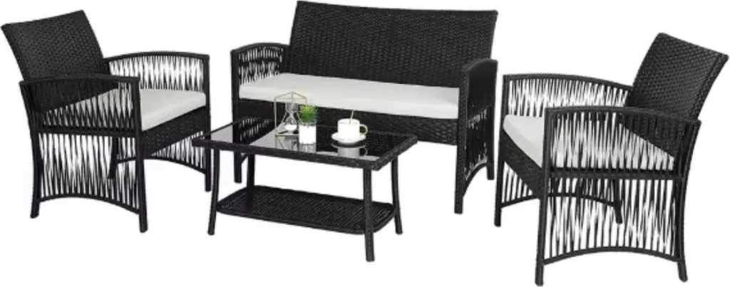 Ensemble salon de jardin 4 places noir Fioren avec canapé et deux fauteuils