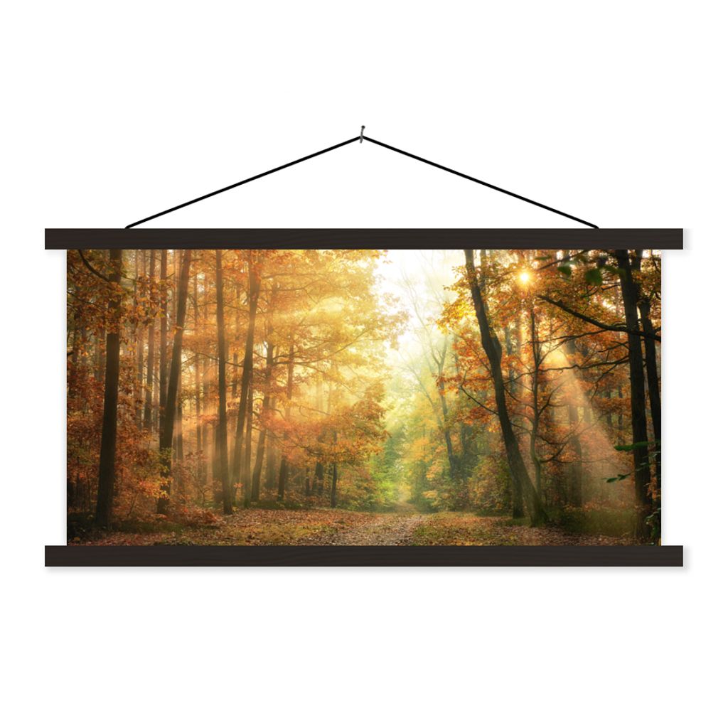 MuchoWow Textilposter Wald - Herbst - Sonne - Landschaft - Natur - Bäume - Laub 60x30 cm mit schwarzem Rahmen - Textilien