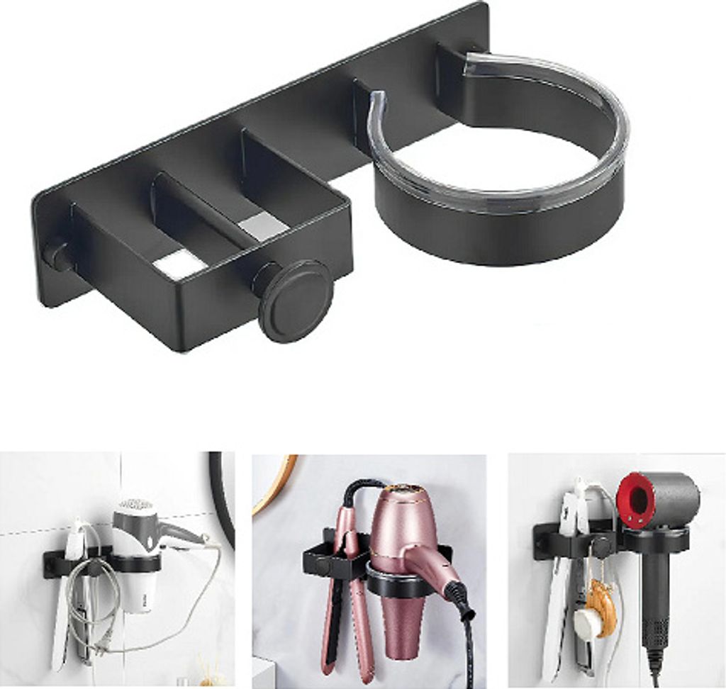 Haartrocknerhalter, 2 in 1, Edelstahl - Selbstklebend、ohne Produktbild 