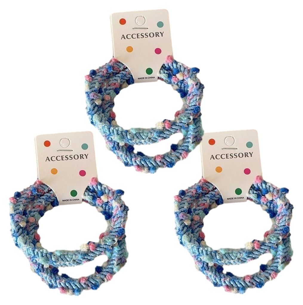 6er-Pack Haargummis, weiche, gewebte Wollhaargummis mit geflochtenem Design, Haargummis für Pferdeschwanz und Dutt mit Pompons, Haaraccessoires