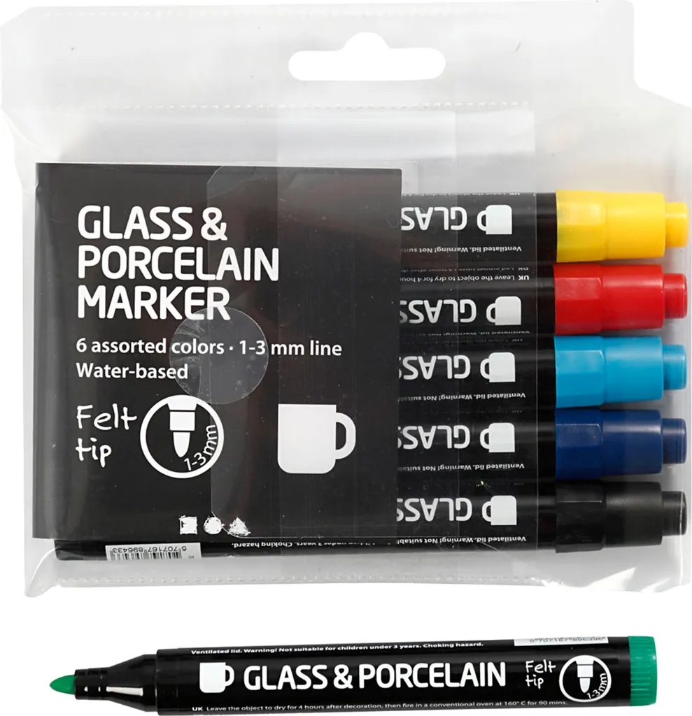 Kit créatif feutres porcelaine 6 pièces - Dessin sur verre et céramique