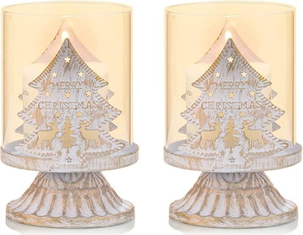 2er Set Vintage Kerzenleuchter Windlichthalter aus Metall für Stumpenkerzen, Hurricane Kerzenständer Dekoration für Party Weihnachten Tisch, Baum