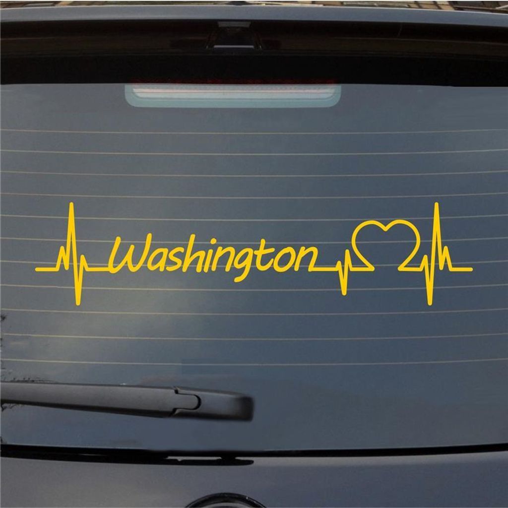 Heckscheibenaufkleber Washington Herzschlag Puls Staat USA Liebe 55x13 cm Gelb Auto Aufkleber Sticker