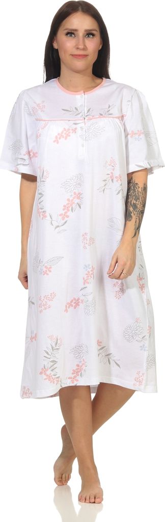 Damen Nachthemd kurzarm klassische Design mit Knopfleiste am Hals – 112 210 90 310 ; rosa , 48