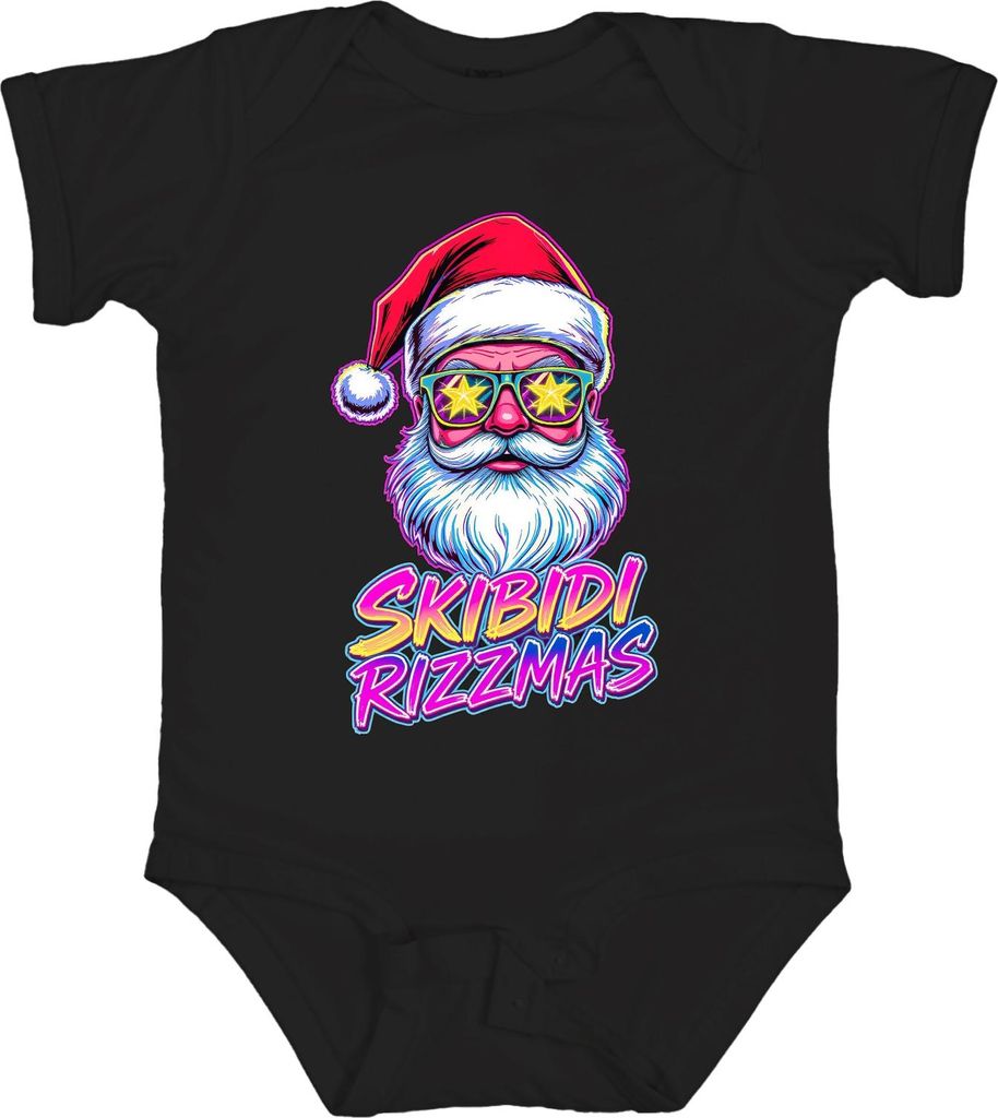 SKIBIDI RIZZMAS Weihnachtsmann Neon Brille Retro 80er Party Lusti Unisex Baby Body, Schwarz, 18/24