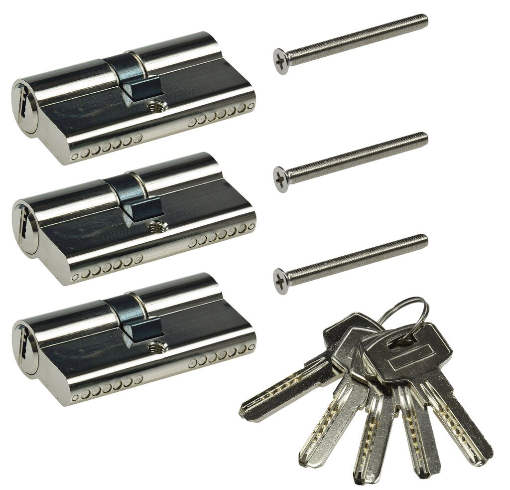 Schließzylinder-Set 3x 60mm, 5 Schlüssel, Not- & Gefahren Produktbild 