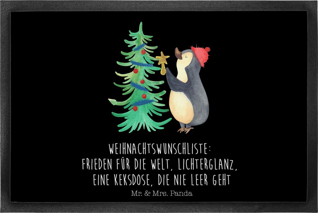 Mr. & Mrs. Panda Schmutzmatte Pinguin Weihnachtsbaum 40 x 60 cm - Schwarz - Geschenk, Weihnachten, Fussmatte, Winter, fußmatte, Türvorleger, Tür...