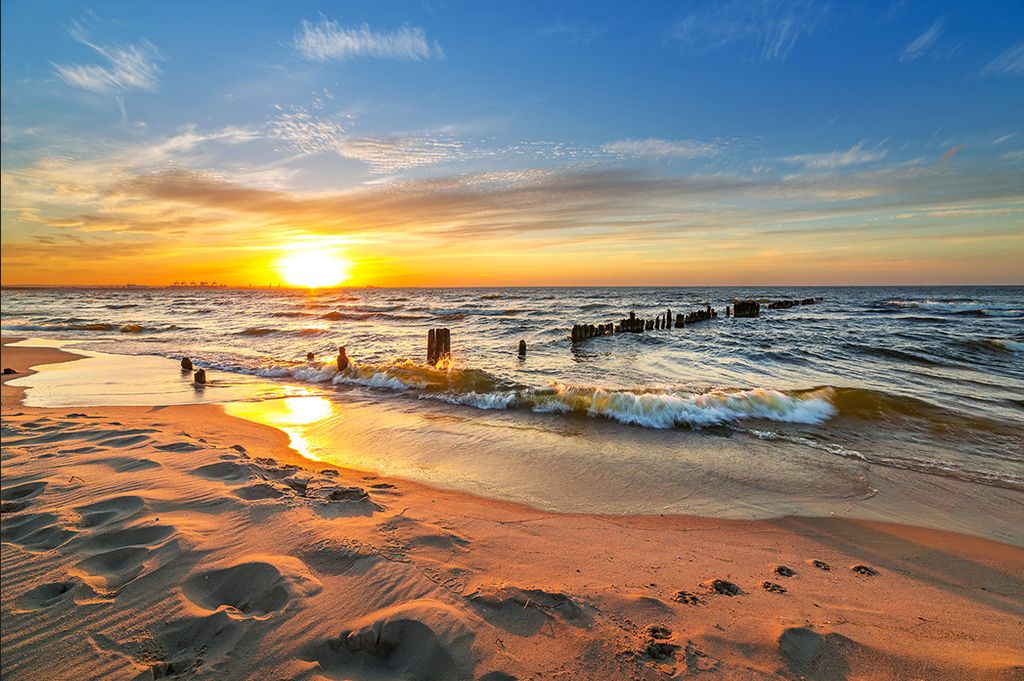 Muralo Fototapete Strand 180 (B) x 120 (H) cm Vlies Tapete Wandtapete Meer Himmel Sonnenuntergang Wohnzimmer Schlafzimmer moderne Wandbilder XXL Na...