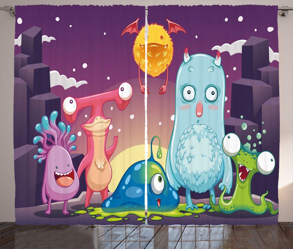 ABAKUHAUS Ausländer Rustikaler Vorhang, Funky und Glückliche Charaktere, Wohnzimmer Universalband Gardinen mit Schlaufen und Haken, 280 x 175 cm,...