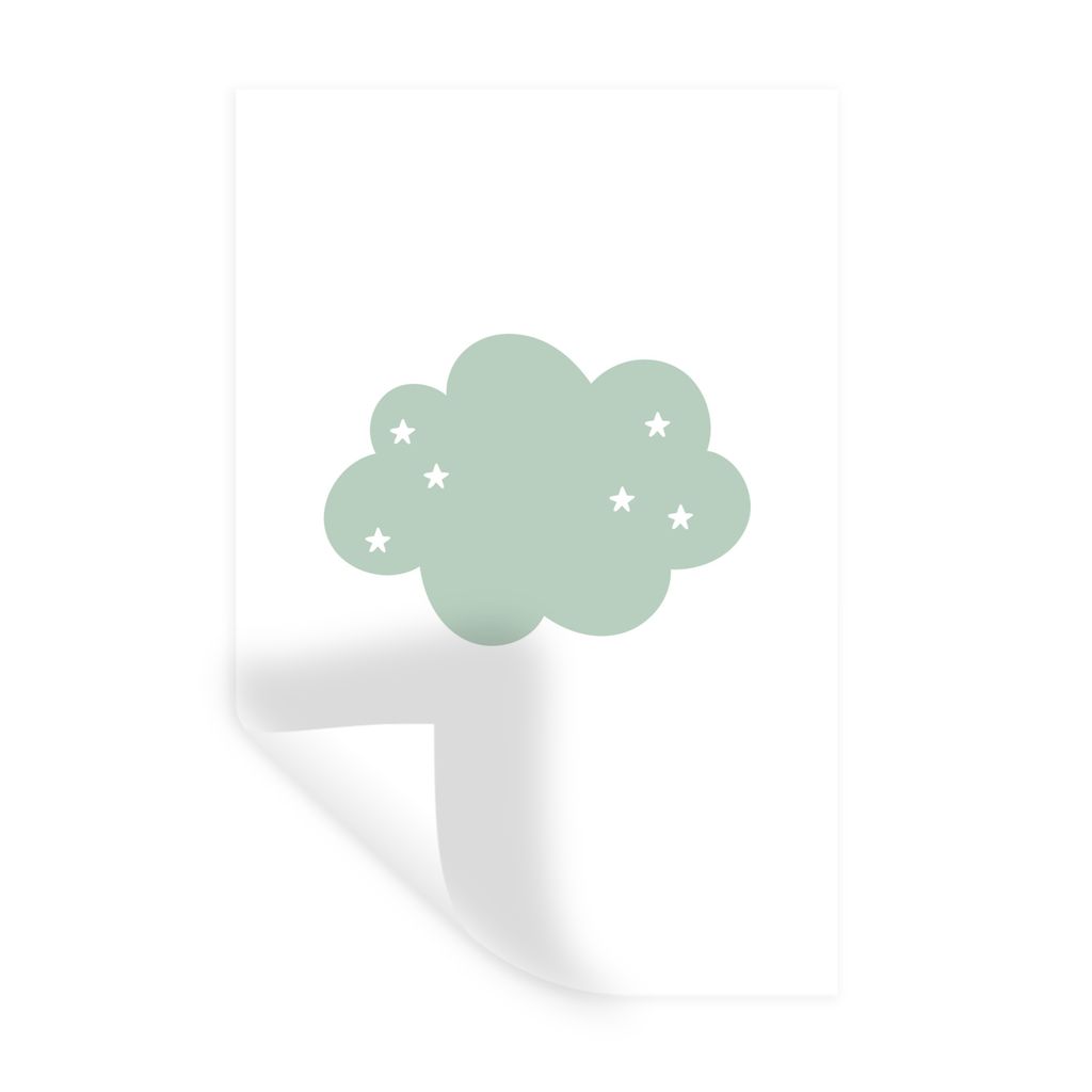 MuchoWow Wandtattoo Wandsticker Wandaufkleber Wolke - Mädchen - Jungen - Sterne - Pastell - Kind 20x30 cm Selbstklebend und Repositionierbar - S...