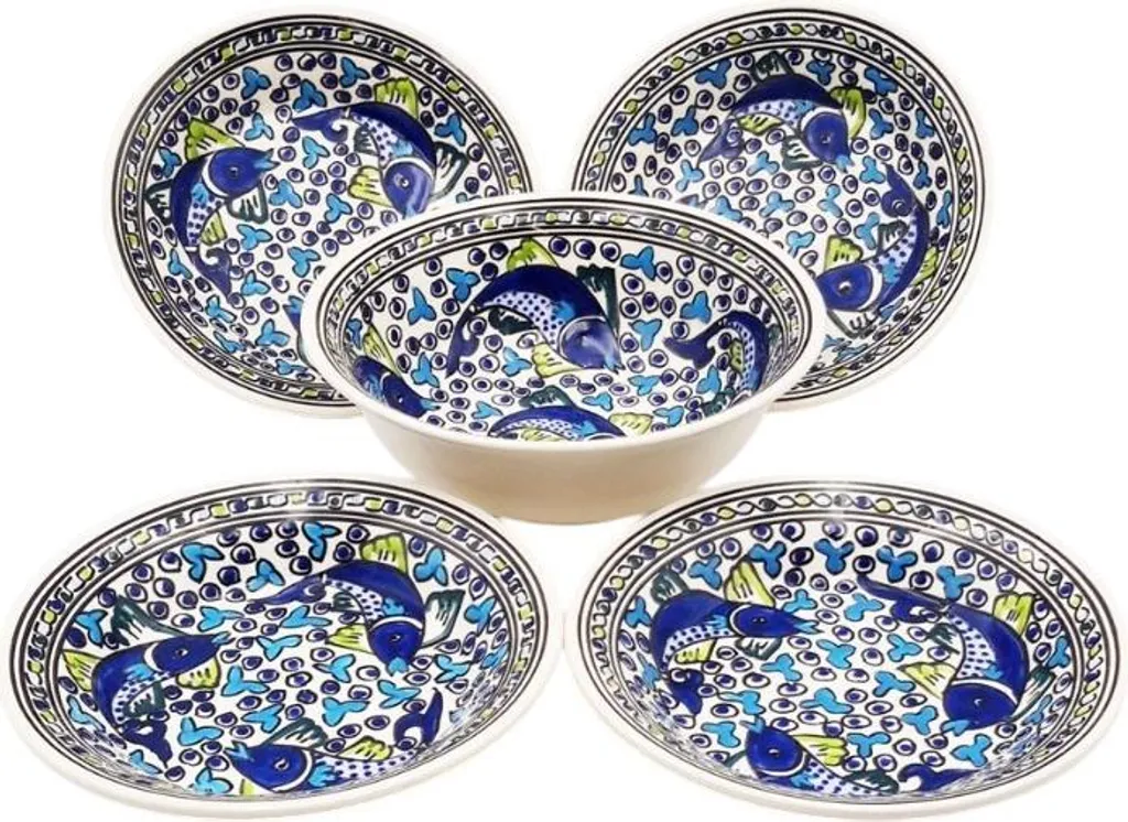 Set Piatti Fondi per Couscous Pesce Azzurro 4 Persone | Ceramica 24cm