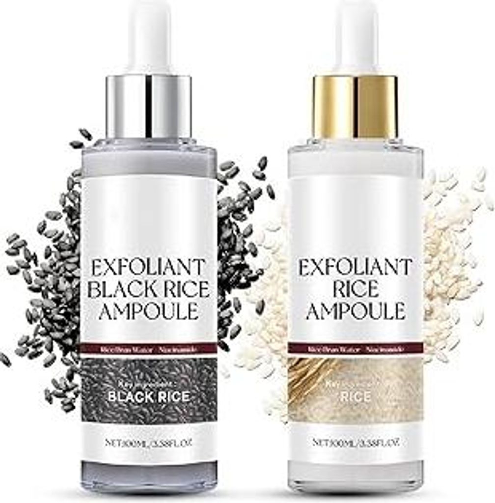 Black and White Rice Exfoliating Ampoule, Rice Peel Solution for Face & Body, Gentle Blackhead Remover & Pore Minimizer for All Skin Types, Reveals...