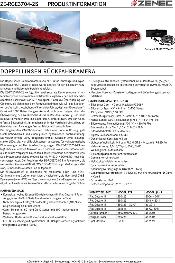 Système de rétrovision Zenec ZE-RCE3704-2S avec caméra double objectif - 5