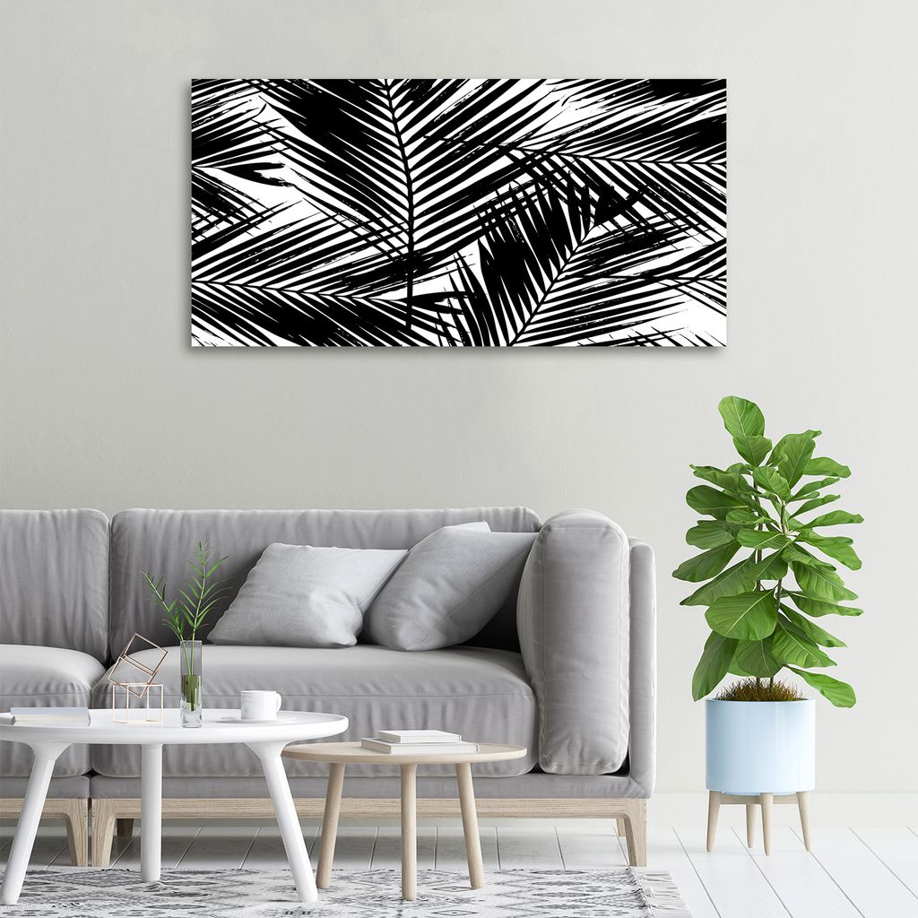 Tulup Leinwandbild -100x50 cm - Wandkunst - Drucke auf Leinwand - Leinwanddruck - Blumen & Pflanzen - Schwarzweiß - Blätter der Palme