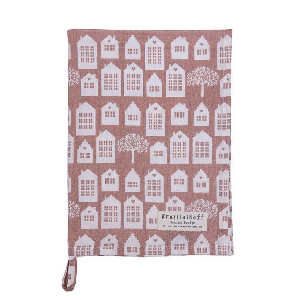 Krasilnikoff Geschirrtuch TOWN HOUSE DUSTY ROSE Rosa mit Produktbild 