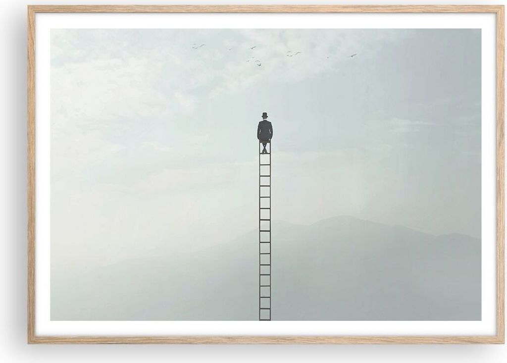 Gerahmtes Poster - Rahmen in heller Eiche - Leiter Himmel Symbol - 100x70 cm - Wand Bild - Wanddeko - Wandbilder - Kunstposter - Wandposter - Bilde...