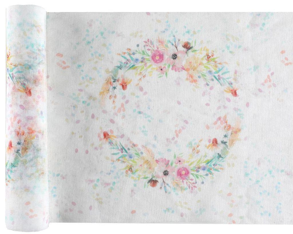 Tischläufer weiß pastell mit Blumen 3 m x 26 cm Produktbild 