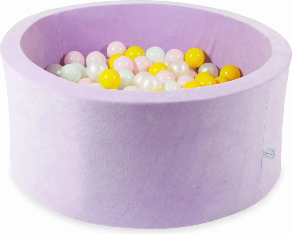 Piscine sèche enfant en velours violet 90x40 cm et ses 300 balles pastel