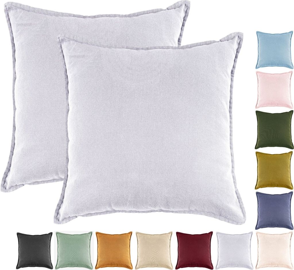 JACK by Mistral 2er Set 45x45cm Kissenhülle Kissenbezug Baumwolle Reißverschluss Leinenoptik , Farbe:Flieder