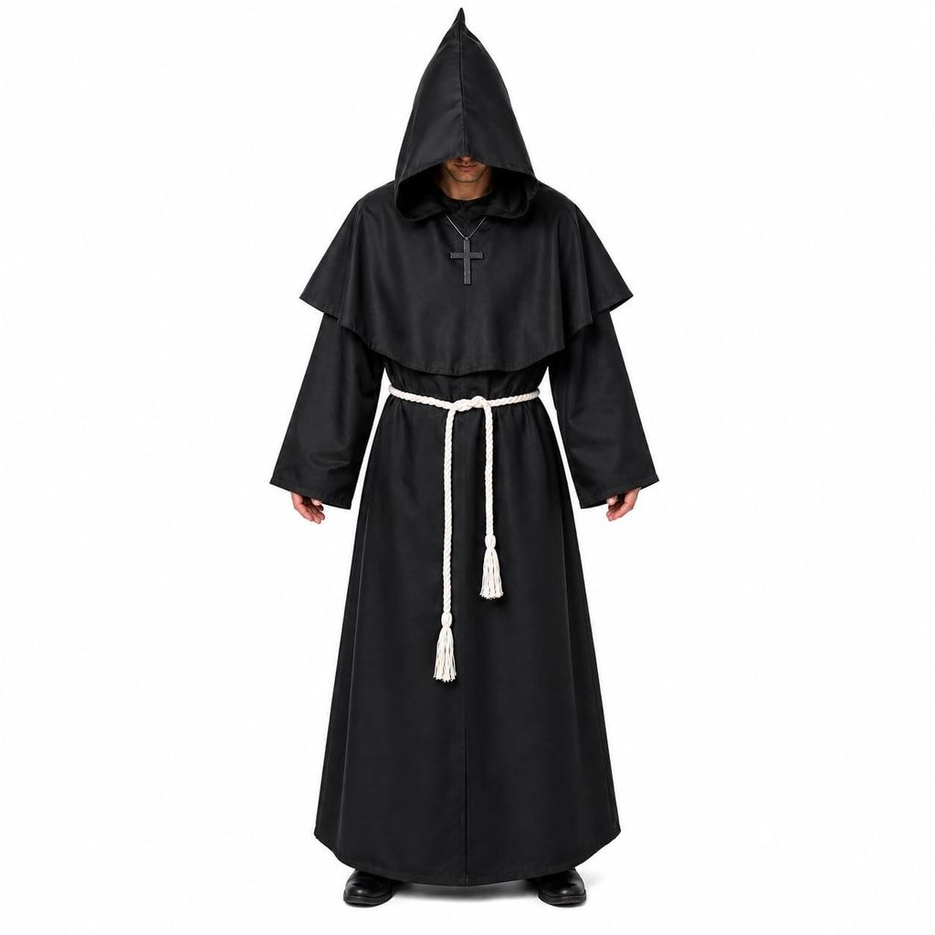 Mönch Kostüm Erwachsene – Schwarze Halloween Robe mit Produktbild 