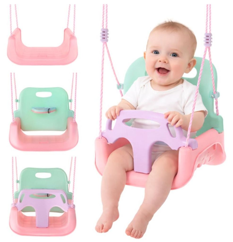 Kinderschaukel bis 30 kg, 3-in-1, grün-rosa