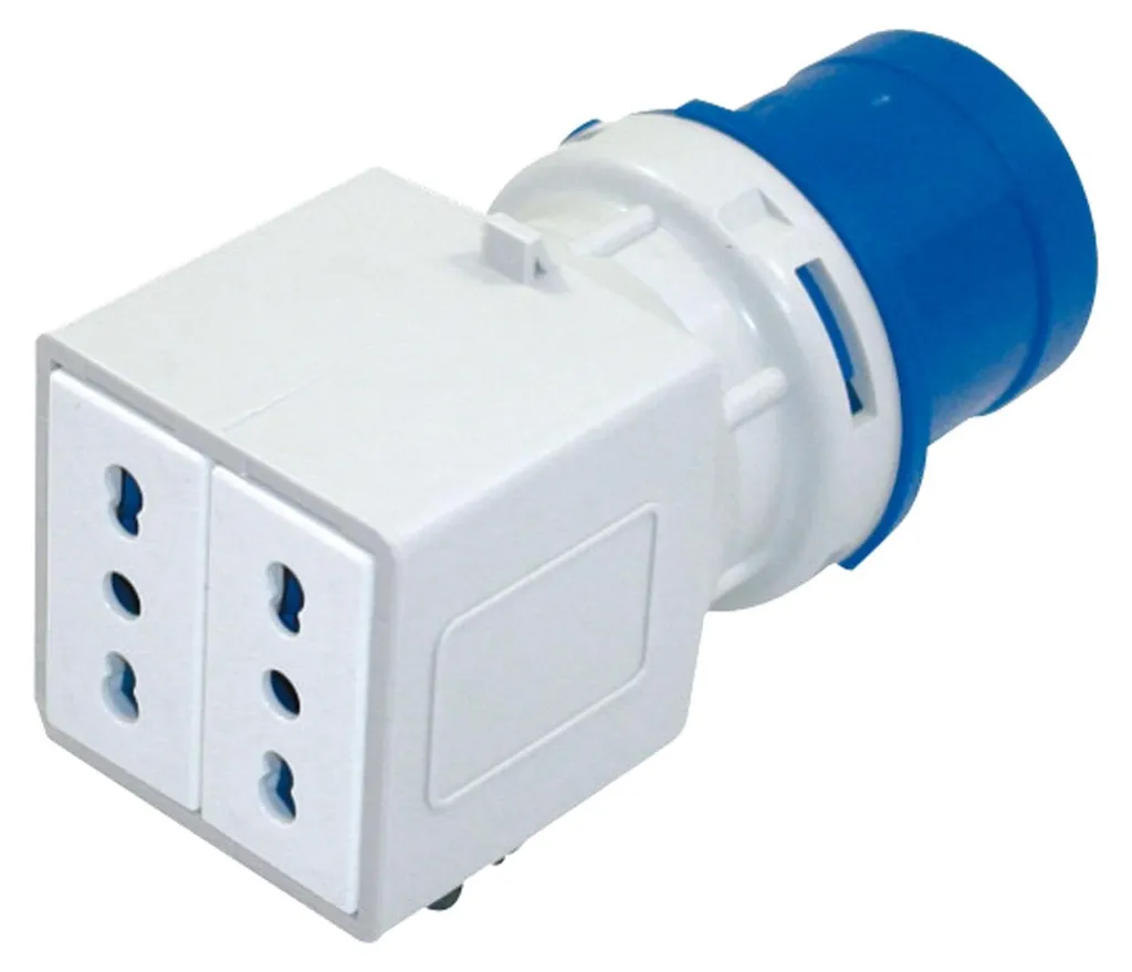 Adaptateur pour prise industrielle 2P+T 16A mâle vers femelle domestique