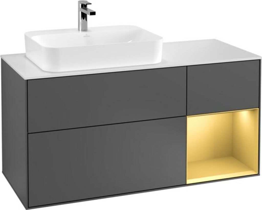 V&B Waschtischunterschrank Wandbeleuchtung Finion 120cm, Pl w m, Reg re gol m, Anthrac. m