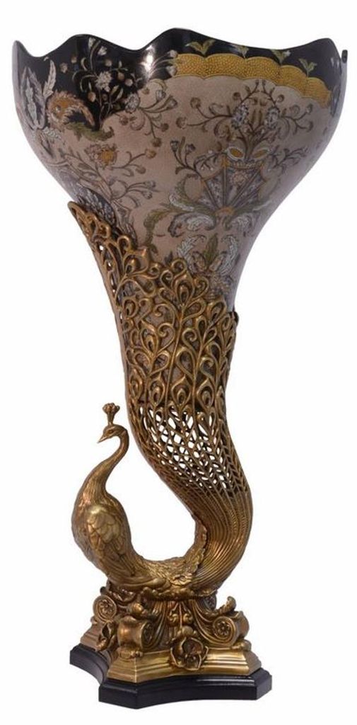 Casa Padrino Jugendstil Vase Pfau Messing / Porzellan 37.5 Produktbild 