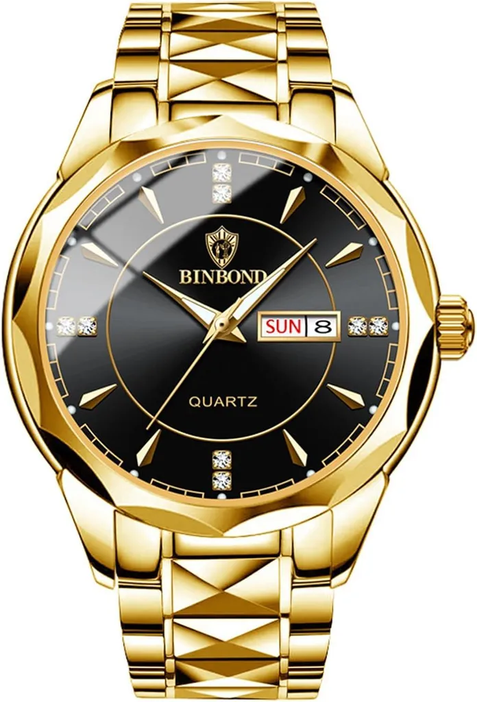 Orologio Uomo Quarzo Acciaio Inox Calendario Diamante 3ATM