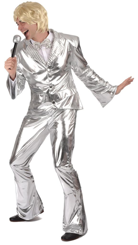 Glänzendes Disco-Kostüm silber für Herren XL Produktbild 