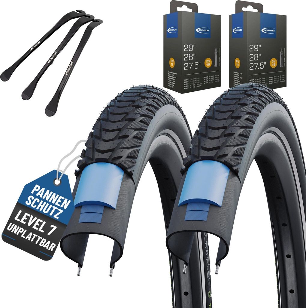 2 x Schwalbe Reifen Marathon E-Plus Schwarz Reflex 28 x 2,00 (50-622)“ + DV-Schläuchen + MSZweirad Reifenheber