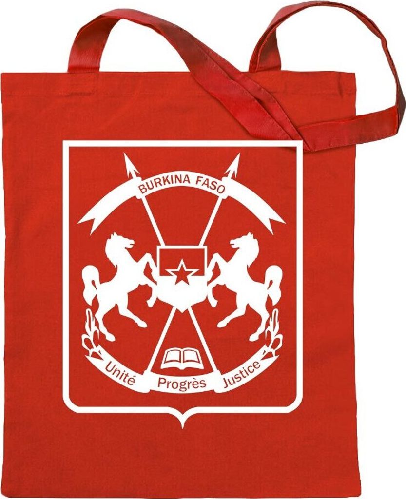 Kiwistar - Baumwolltasche - rot - Burkina Faso Wappen - Tragetasche Stoffbeutel Umhängetasche Langer Henkel