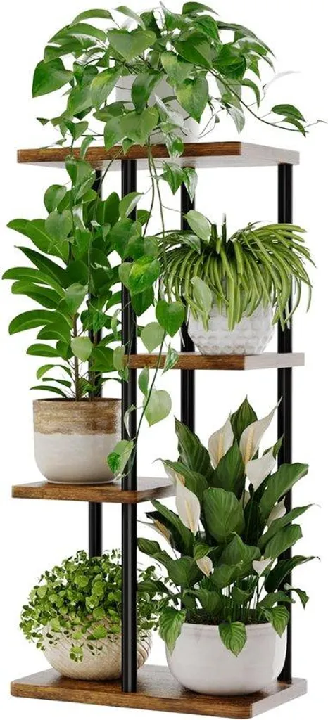 Support à fleurs à 6 niveaux extérieur en métal noir robuste 120cm