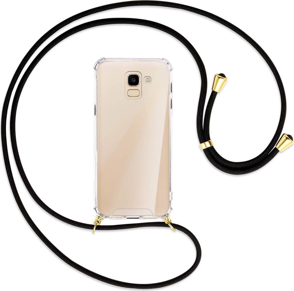Handykette Backcover-Schutzhülle mit Band (Metall goldfarben) für Samsung Galaxy J6 2018 - schwarz