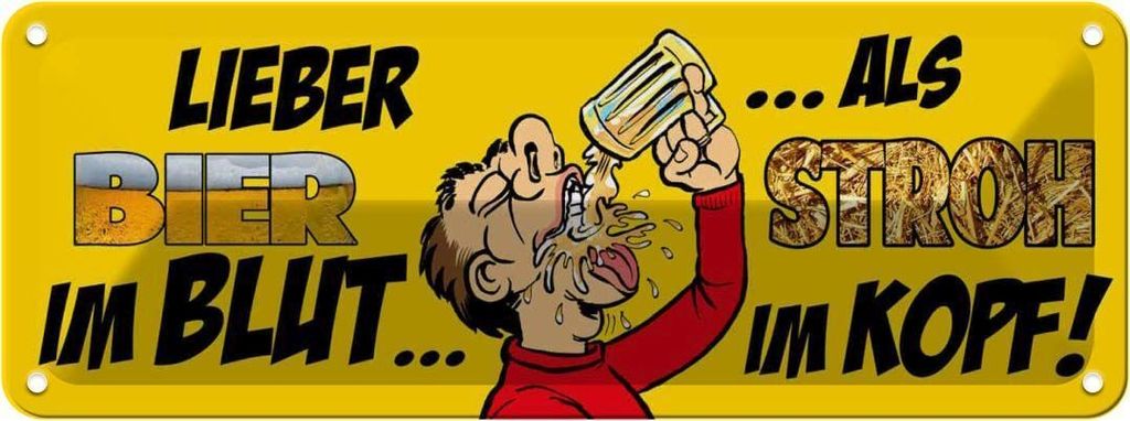 vianmo Blechschild 10x27 cm lieber Bier im Blut als Stroh Kopf Spruch Zitat