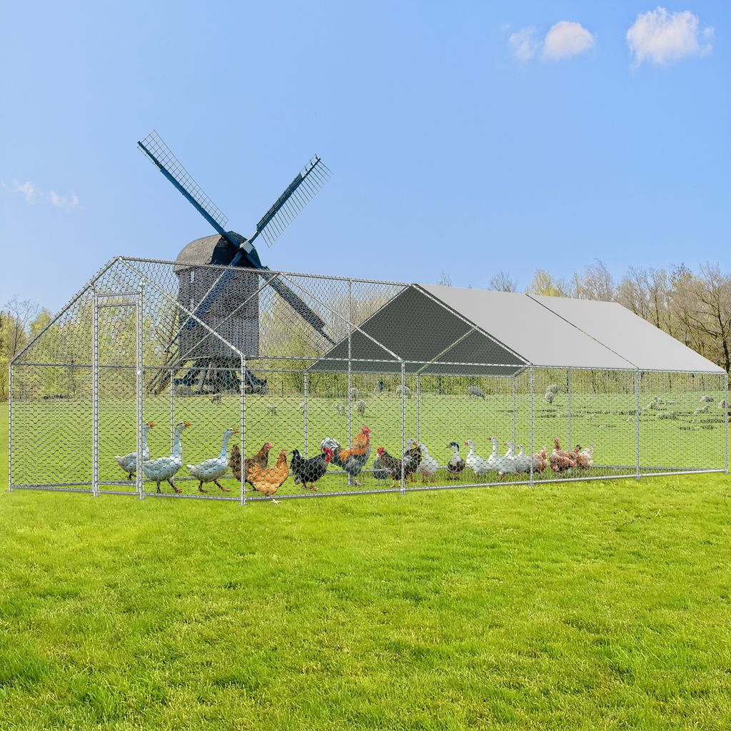 Hühnerstall 3x8x2m Hühnerhaus Kleintierstall Freilaufgehege Kleintiergehege Voliere Freigehege Hühnerkäfig Geflügelstall Verzinkter Stahlrahme...