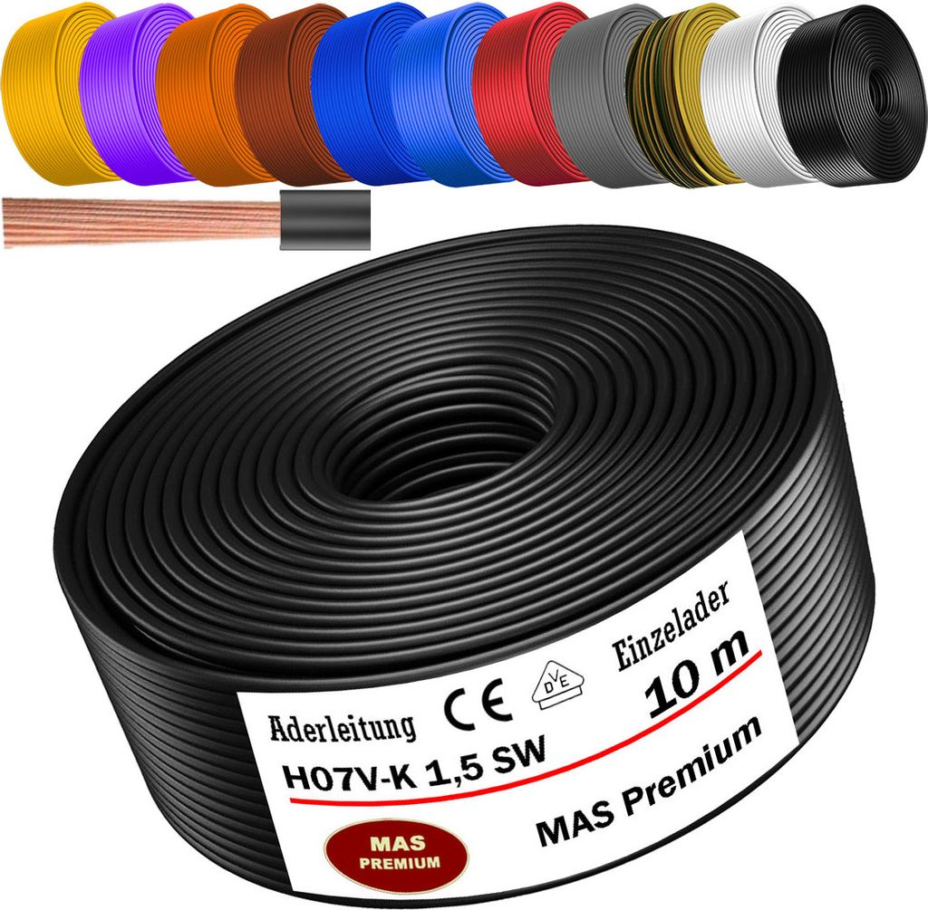 10m Aderleitung H07 V-K SW 1x1,5 mm² Schwarz Einzelader Produktbild 
