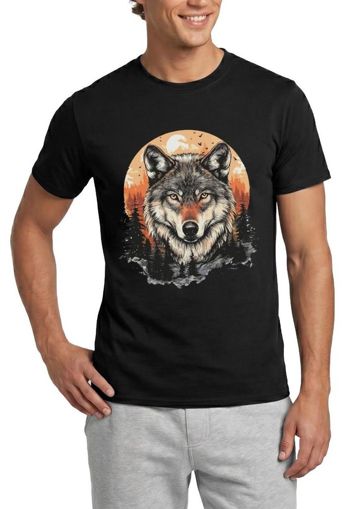 Spreadshirt Wolf Im Wald | Kraftvolles Tiermotiv Männer T-Shirt, XL, Schwarz